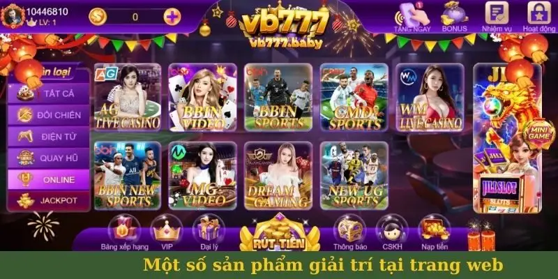 Một số sản phẩm giải trí tại trang web