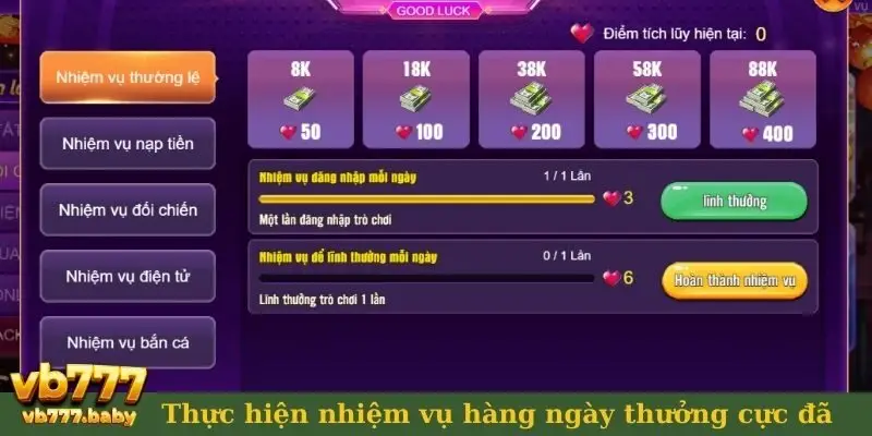 Thực hiện nhiệm vụ hàng ngày thưởng cực đã